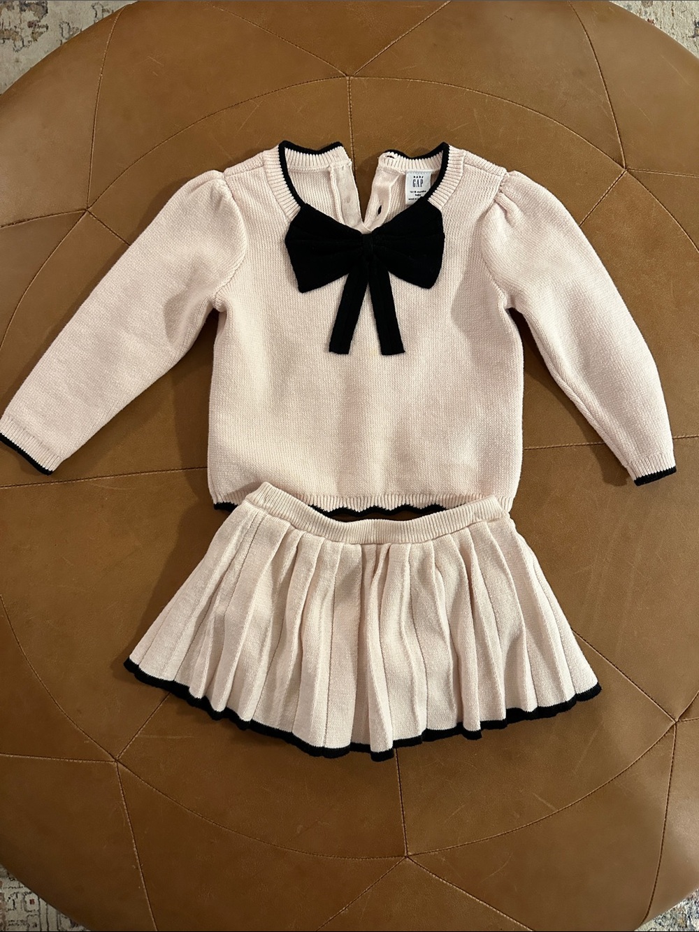 GAP Pink Knit Sweater & Pleated Skirt Set with Black Bow